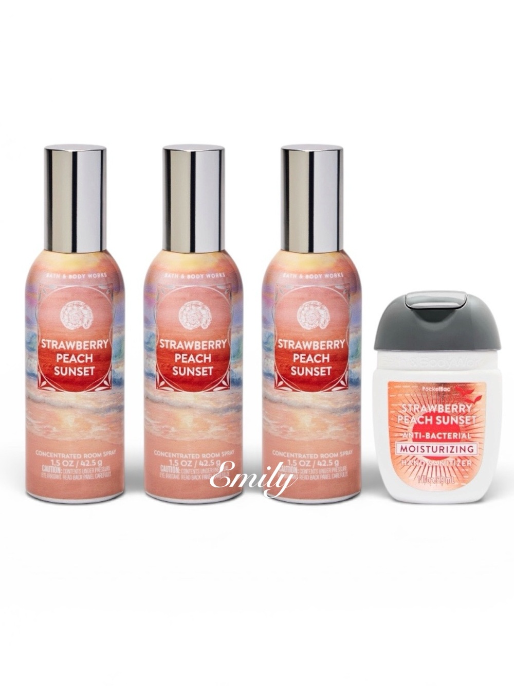 3X Bath & Body Works STRAWBERRY PEACH SUNSET Concentrated Room Spray Bundle